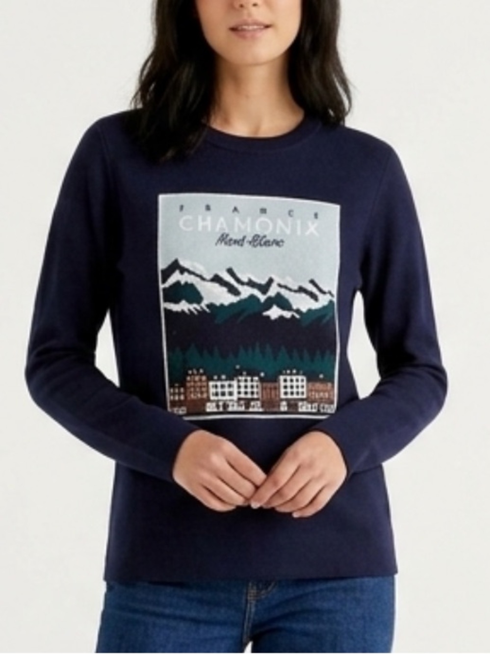 Simons Contemporaine size S Navy Chamonix Mont-Blanc Graphic Crewneck Sweater